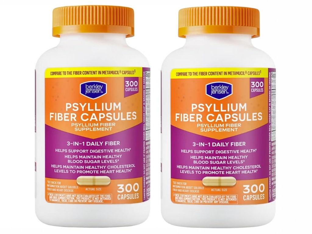 Berkley Jensen Daily Psyllium Husk Papildinājums (600 - Skaits), Dabīgs Fiber vīriešiem un sievietēm - Fiber Kapsulas vispārējai gremošanas veselībai, Easing Aizcietējums, Palīgvielas Nutrient Absorbcija, Ražots ASV