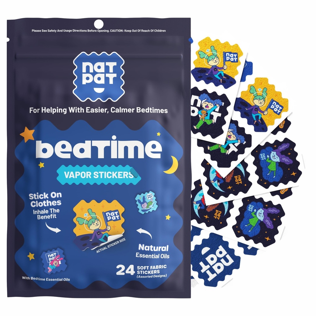 NATPAT Miegains Patch Bed Time Uzlīmes bērniem - Miega veicināšana Patch - Netoksisks risinājums labākam miegam - Bez ķīmiskām vielām un zālēm, Melatonīns bez - Buzz Patch Natural Patch (24 Pack)