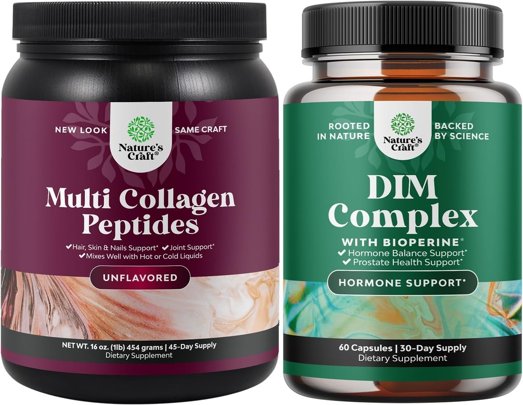 Natures Craft Bandle of Multi Collagen Protein Pulveris sievietēm un vīriešiem - Matu āda un nagi Vitamīni un DIM Complex Vīrieši un sievietes Hormone Balance papildinājums