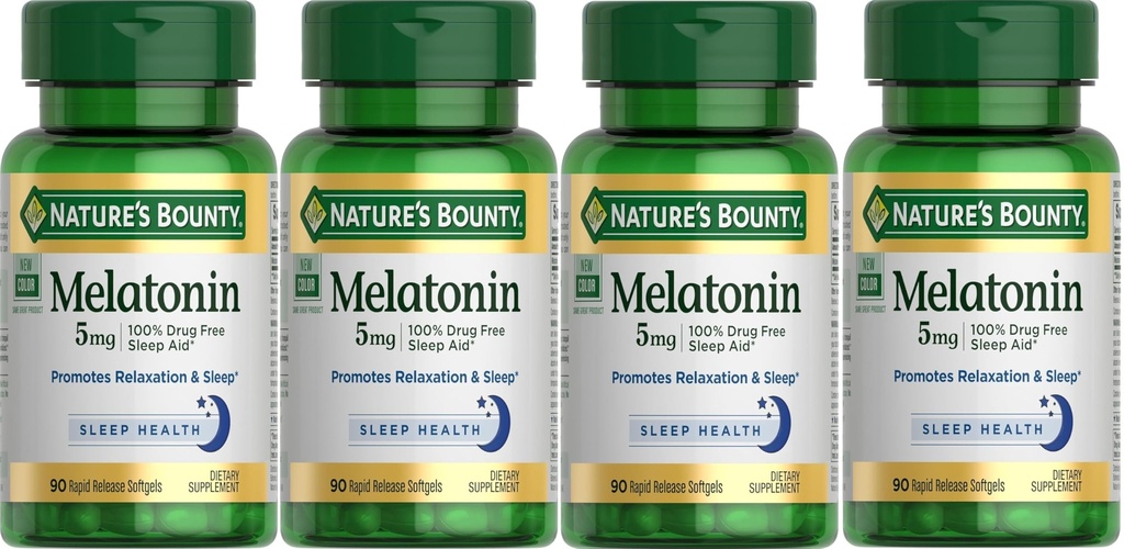 Dabas Bounty Super Stiprums Melatonīns 5 mg Softgels 90 ea (iepakojums no 4)