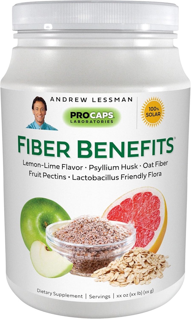 ANDREW LESSMAN Fiber priekšrocības pulveris 60 Kalpo - Citron-Lime, Maigs, Dabas Šķīstošs / Nešķīstošs Fiber, Veicina regularitāti, Tīrīšanu. Psillijs Husk, Auzas, Āboli, Greipfrūti, Guāras gumija, Probiotikas