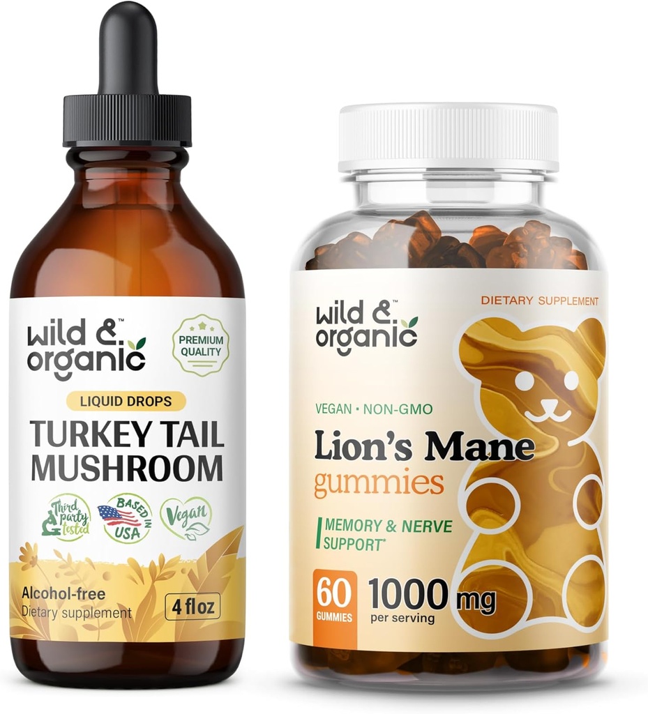 Savvaļas un organiskās Turcija Astes pincture 4 fl oz & Lion's Mane Gumies