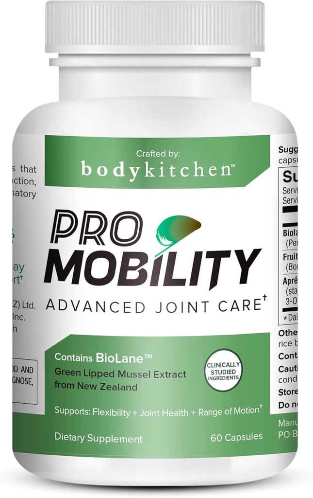Body Kitchen ProMobility Location & Muskuļu atbalsts – 1050 mg Green-Lipped Mussel ekstrakts, FruiteX-B® & Boswellia mobilitātei un komfortam (60 kapsulas)