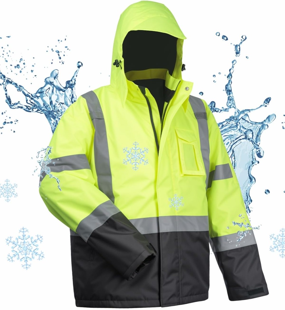 100% ūdensizturīgs drošības žaketes vīriešiem, Hi Vis Atstarojošs darba žaketes, Construction Rain Coats for Cold Weather