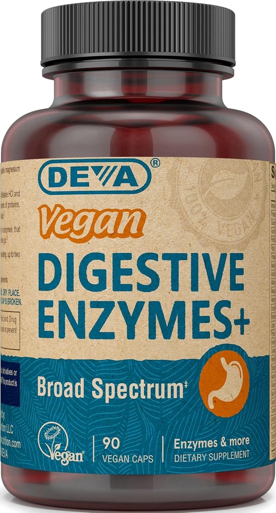 Deva Vegan Vitamīni Gremošanas fermentu papildinājums - Unikāls fermentu un augu maisījums - 90 kapsulas, 1- iepakojums