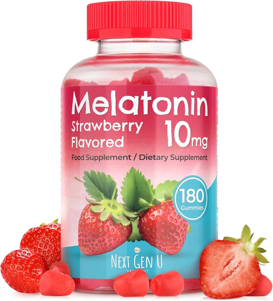 NGU Next Gen U - Melatonin Gumies - 10 mg Diētiskā Papildinājums - Zemeņu Uzliesmojums - 180 Vegan Gumies