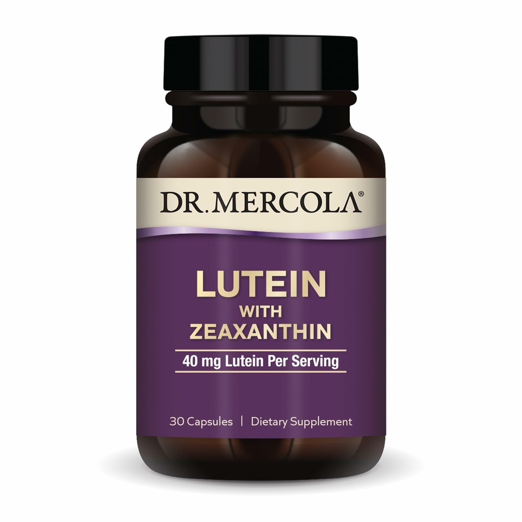 Dr. Mercola Lutein ar Zeaxanthin, 30 Kalpo (30 Kapsulas), 40 mg Lutein Per Servē, Diētiskā papildinājums, Atbalsta Redzes veselības un kognitīvās funkcijas, Ne-GMO
