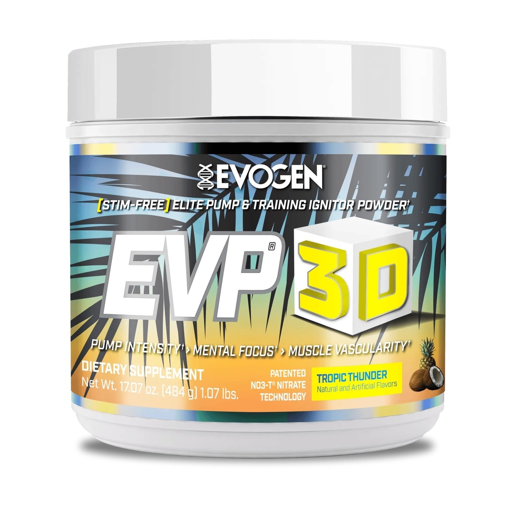 Evogen EVP 3D - bezmaksas pirms treniņa Pulveris vīriešiem un sievietēm ---- bez cukura Iepriekšēja gatavošanās ar Beta Alanīnu un kreatīnu enerģijai un sūknim -- Tropu Pērkons -- 40 Kalpo