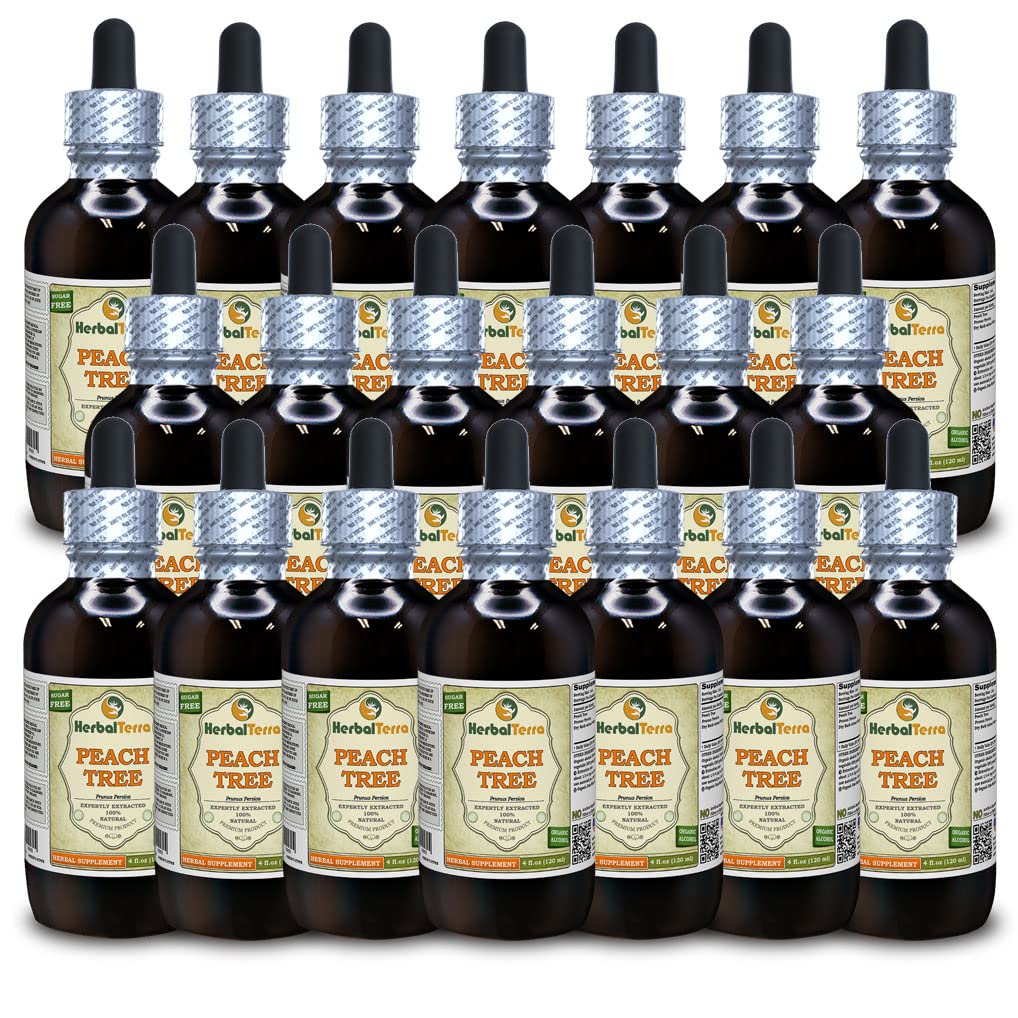 Persiku koks (Prunus Persica) Tinktūra, kaltēta miecvielu šķidruma ekstrakts (zīmuļa nosaukums: HerbalTerra, Proudly Made in USA) 20x4 fl.oz (20x120 ml)
