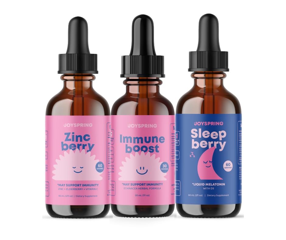 JoySpring cinks ar vitamīnu C papildinājumiem bērniem, imūno Boost atbalstīta imūno sistēmu, un Melatonin pilieni bērniem miega atbalsts