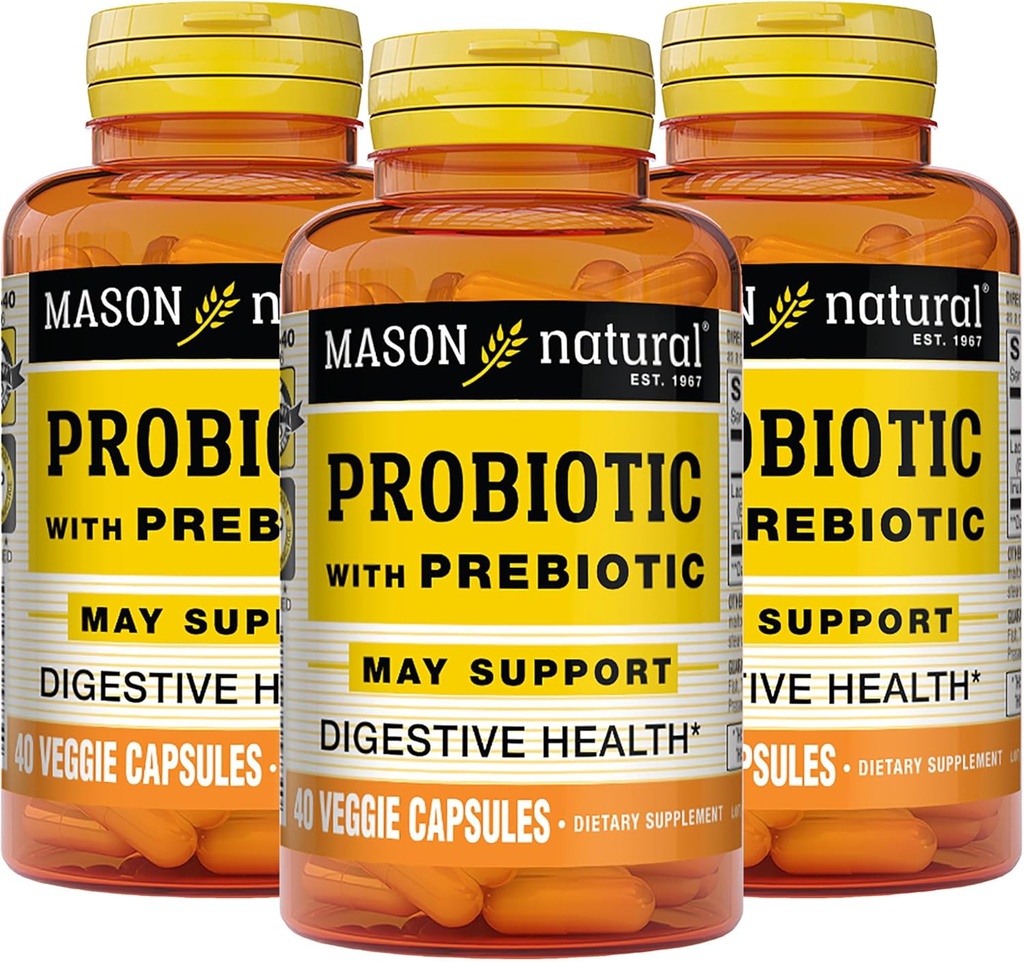 Mason Natural Probiotic ar prebiotiku, 120 dienu piegādes normālu gremošanas funkciju un uzlabotu Gut Health, 3 Pack