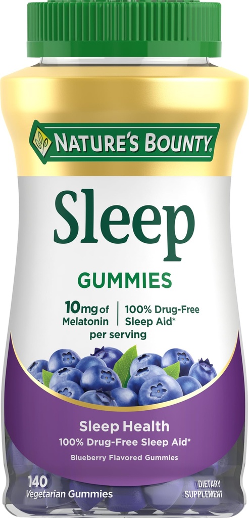 Dabas Bounty 10 mg Melatonīna gumija, 100% bez zālēm miega papildinājums, 10 mg, mellenes, 140 Ct