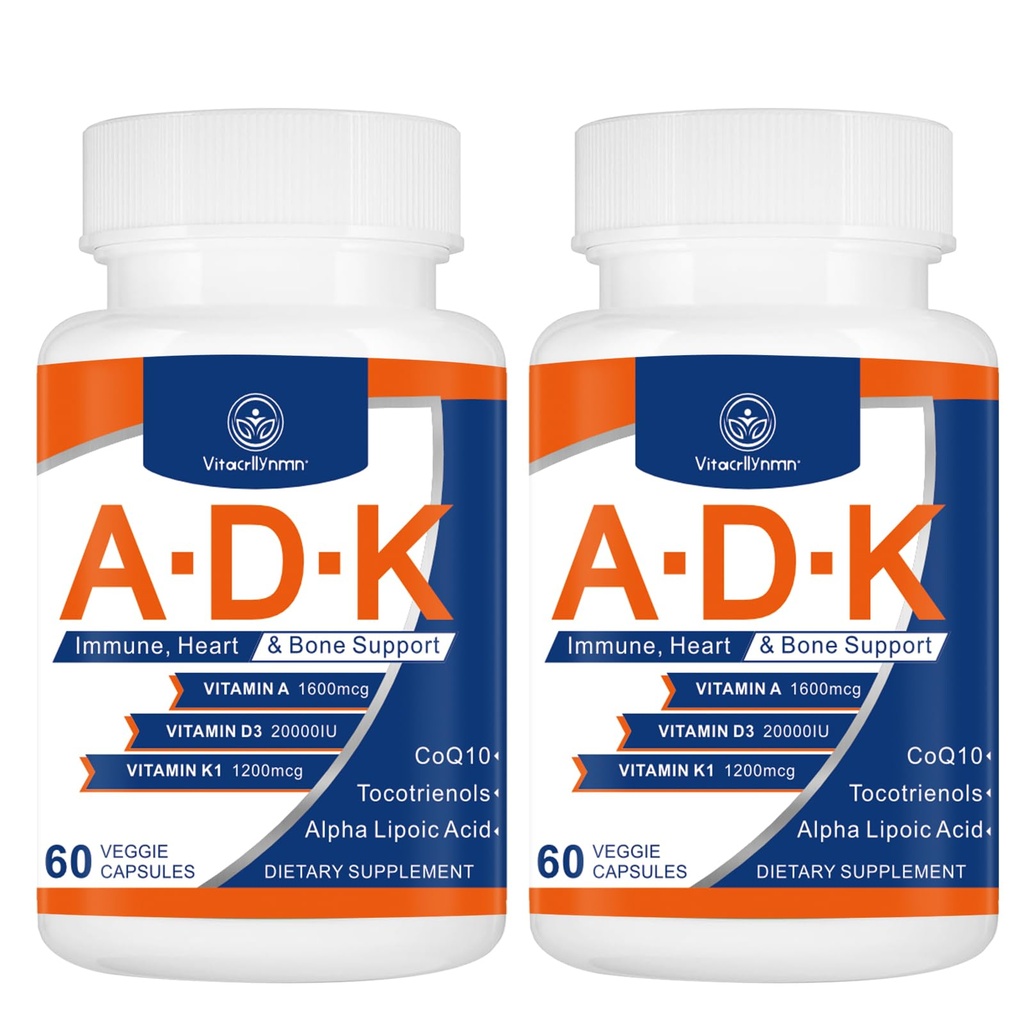 ADK Vitamīnu papildinājums 20000 SV - A, D3 un K1 vitamīni sirds, kaulu veselībai un imūnās sistēmas atbalstam