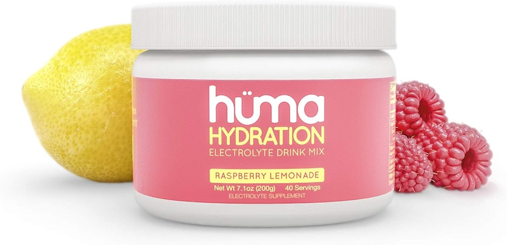 HUMA CHIA hidratācijas dzēriens maisījums, aveņu citronāde 40 Kalpojumi - zems kaloriju, augsts elektrolītu pulveris - 100% dabīgs, 1g cukura, 10 Cal