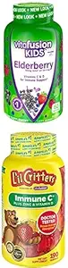 Vitafusion Kids Elderberry Gummy Vitamīni, 60Ct + Lil Critters Kids Immuno C Gummy Papildinājums: 60 vai 120mg C vitamīns uz vienu Kalpošanu, 190 grāfs (95-190 dienu piegādes)