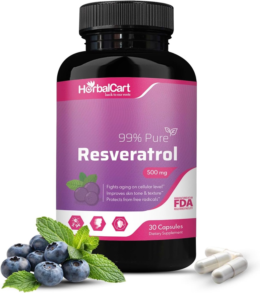 Pure Resveratrol 500mg – Antioksidants, veselīga novecošana un sirds veselības atbalsts