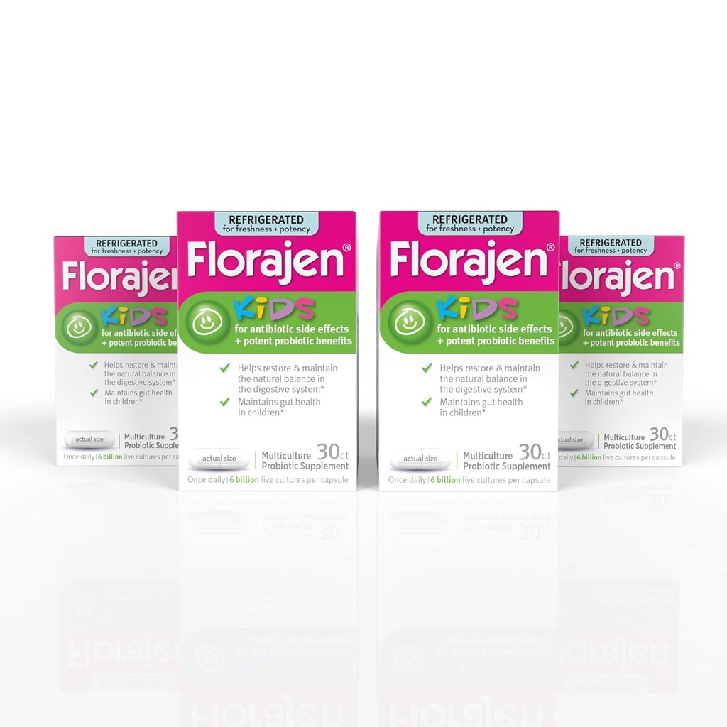 Florajen Kids Probiotikas, Daily Gut Veselības & Imūnās atbalsta papildinājums, Aizcietējums un uzpūšanās Relief, 120 kapsulas (ledusskapī)