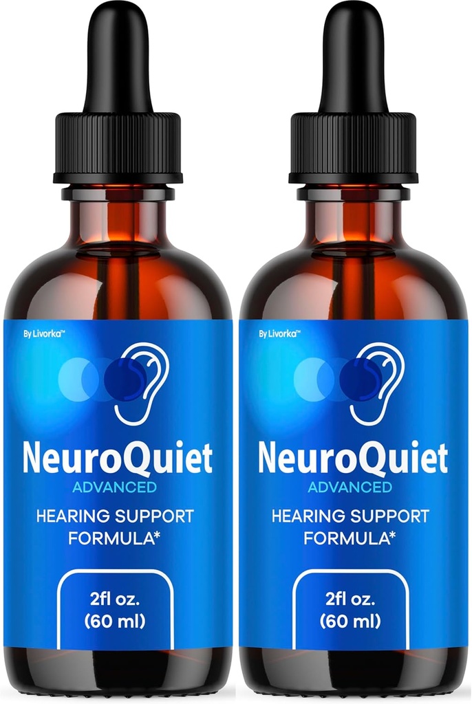(2 Pack) NeuroQuiet pilieni - Official NeuroQuiet Daily Dzirdes atbalsts Visi dabas Clean Liquid Advanced Formula ausu veselībai, Auditory Clarity & Inner Ausu līdzsvara atsauksmes, 2 pudeles par 2 mēnešiem