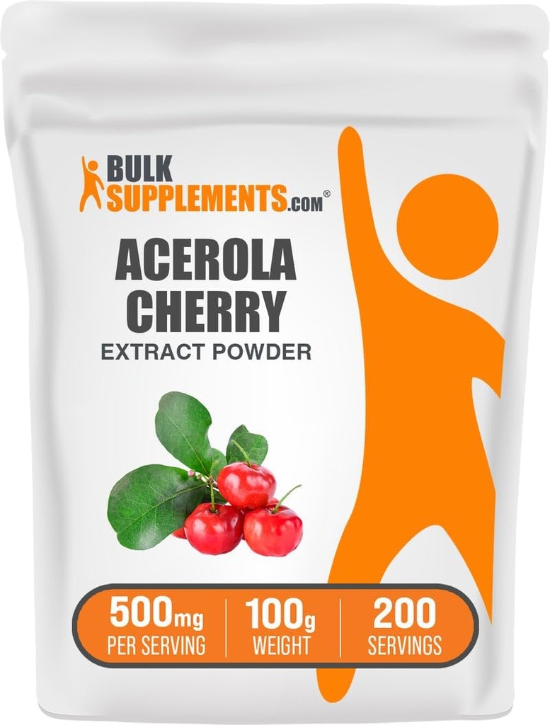 BulkSupplements.com Acerola Cerry Extract Powder - Dabīgs C vitamīna papildinājums, Acerola Cerry Powder - Vegan & Gluten Free, 500mg per Serving, 100g (3.5 oz) (iepakojums no 1)