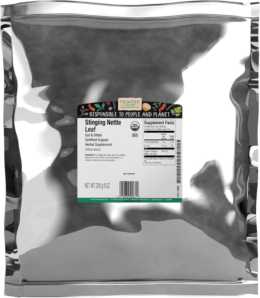 Frontier Co-op Organic Stinging Nattle Leaf, 1lb Bulk Bag, Cut & Sifted - Ideāli piemērots, lai radītu Nattle Tea, Kosher Sertificēts