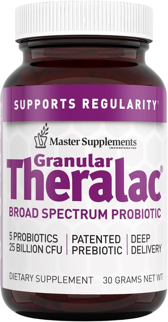 Master papildinājumi Granular Theralac - 1,05 oz - Multi-celms Probiotic Pulveris Optimal Gut Veselība - Great bērniem - Vegan, bez glutēna - 40 Kalpo