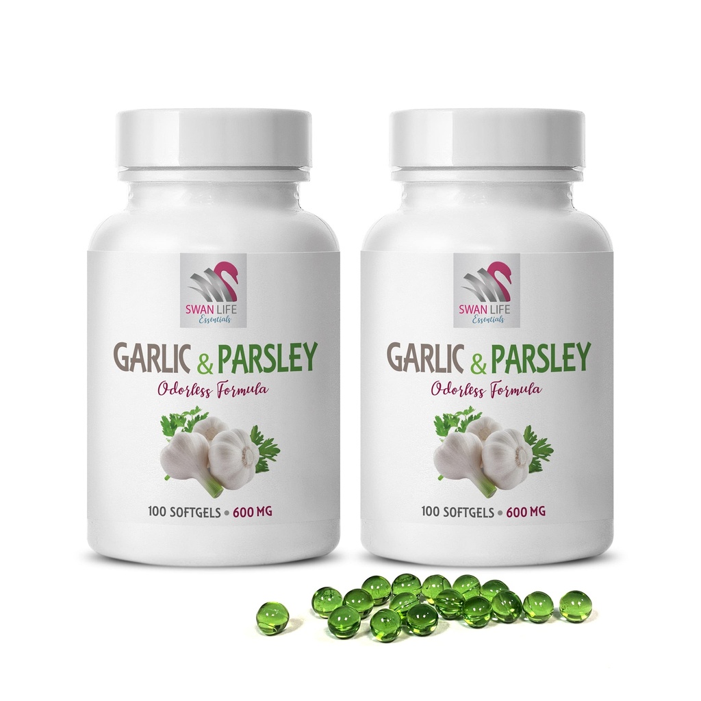 Ķiploku piedevas - GARLIK UN PARSLEY ODORLESS FORMULA - kaulu veselības vitamīni sievietēm, ķiploku alicīns, alicīns, ķiploku piedevas, ķiploku pētersīļi, pētersīļu kapsulas, bez smaržas ķiploki - 2B 200 Caps