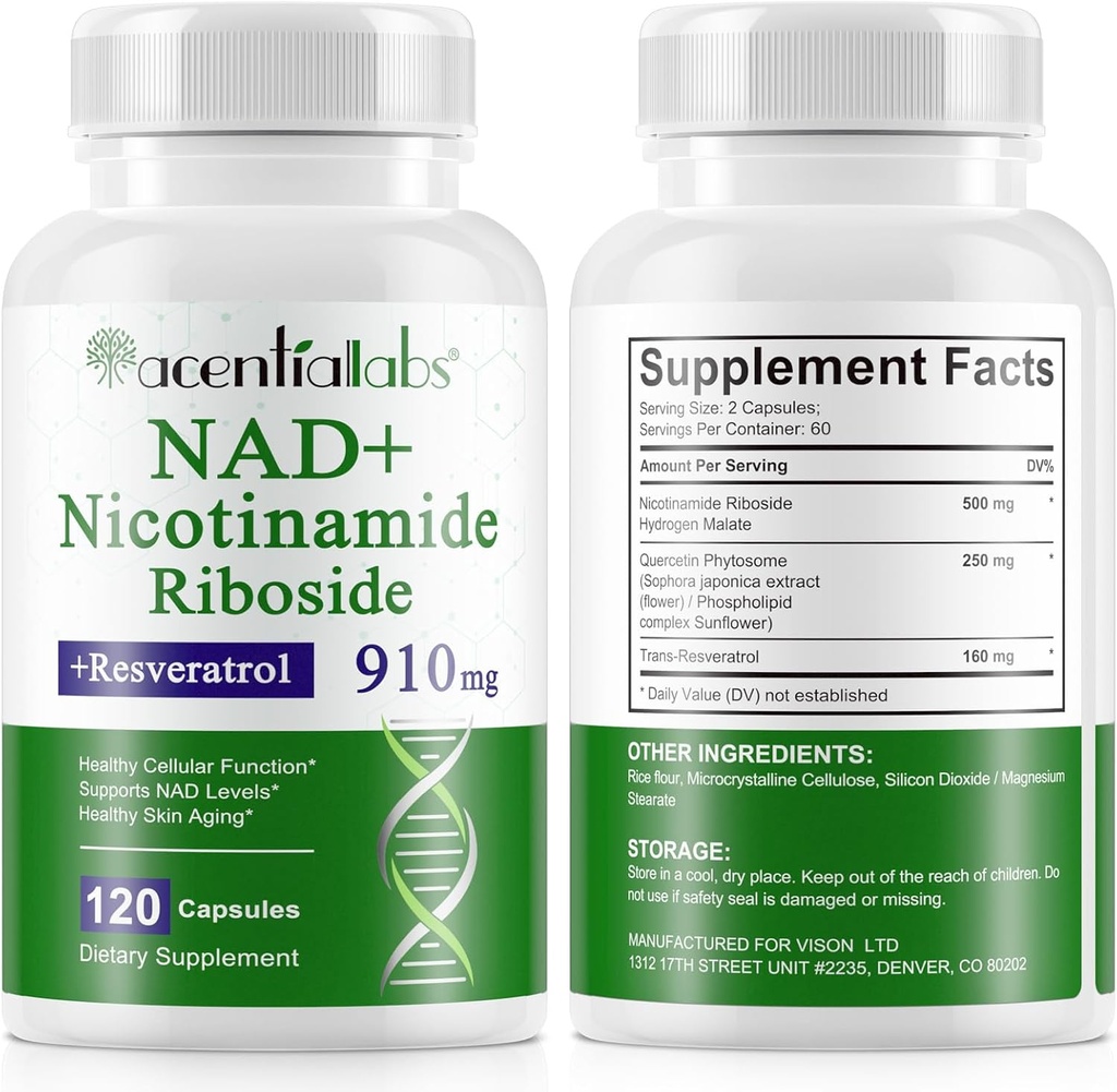 120 Skaits NAD Plus Papildinājums, Liposomāls Nikotinamīds Riboside Kapsulas 900MG ar Resveratrol & Quercetin, Augsta tīrība Nikotinamīds anti-Aging, Cell Gegeneration/Energy/Immune Booster