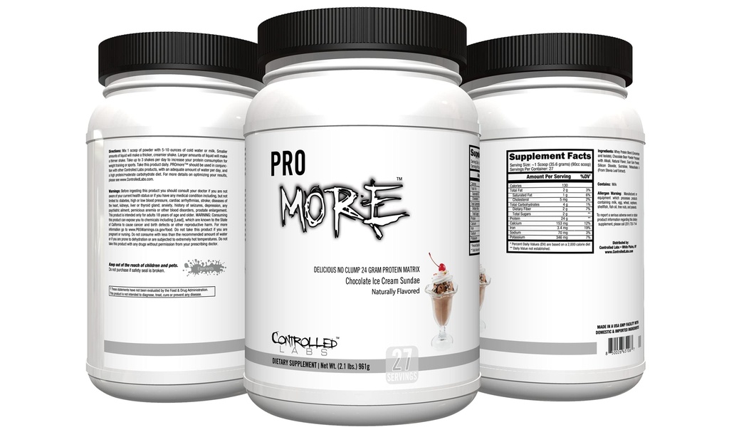 KONTROLĒTA LABS PROmore Olbaltumvielu pulveris (27 Servējumi) - 24g Olbaltumvielas uz kausiņu - 94% Bezcukura, Premium Gluds-Drink formula (šokolādes saldējuma sundae) (27 Servējumi, Šokolādes saldējuma sundae)