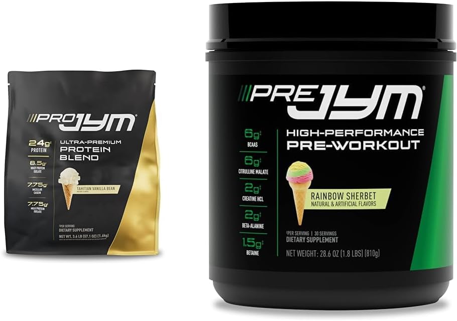 PRO JYM 45 Kalpo - Taitian Vanilla Bean & Pre Jym Varavīksnes Šerbeta, 30 Kalpo, Varavīksnes Šerbeta, 1.8 Dzērve (iepakojums no 1)