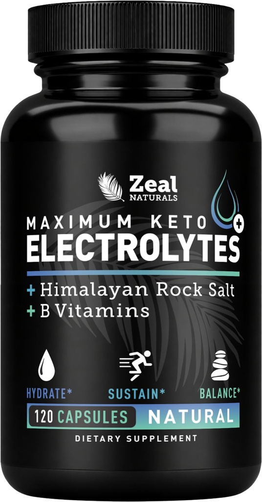 Keto Elektrolītu papildinājums (120 kapsulas) Maksimālais keto Elektrolītu papildinājums Tabletes ar rozā Himalaju sāli, B Vitamīni, magnija un kālija papildinājums - Tabletes ar un elektrolītu