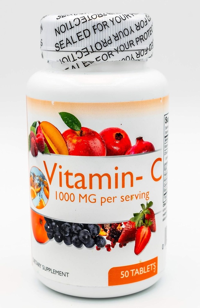 Vitamīns C 1000 MG 50 Tabletes un Rose HIPS Atbalsts Ausu problēmas Veseli acu kapilāri Atbalsts Imūnsistēmas Uzsūkšanās Dzelzs Labs senioriem Ražots ASV FDA Reģistrēts mehānisms Gluten F