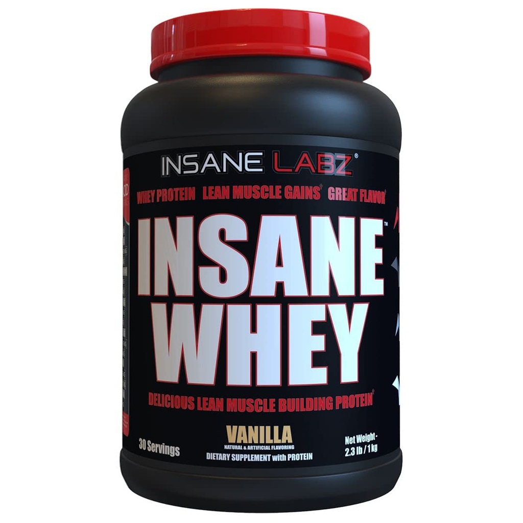 Insane Labz Insane Whey, 100% Muskuļu Building sūkalu proteīns, BCAA Amino Profile, Mass Gainer, Maltītes nomaiņa (Vanilla, 30 Kalpo)