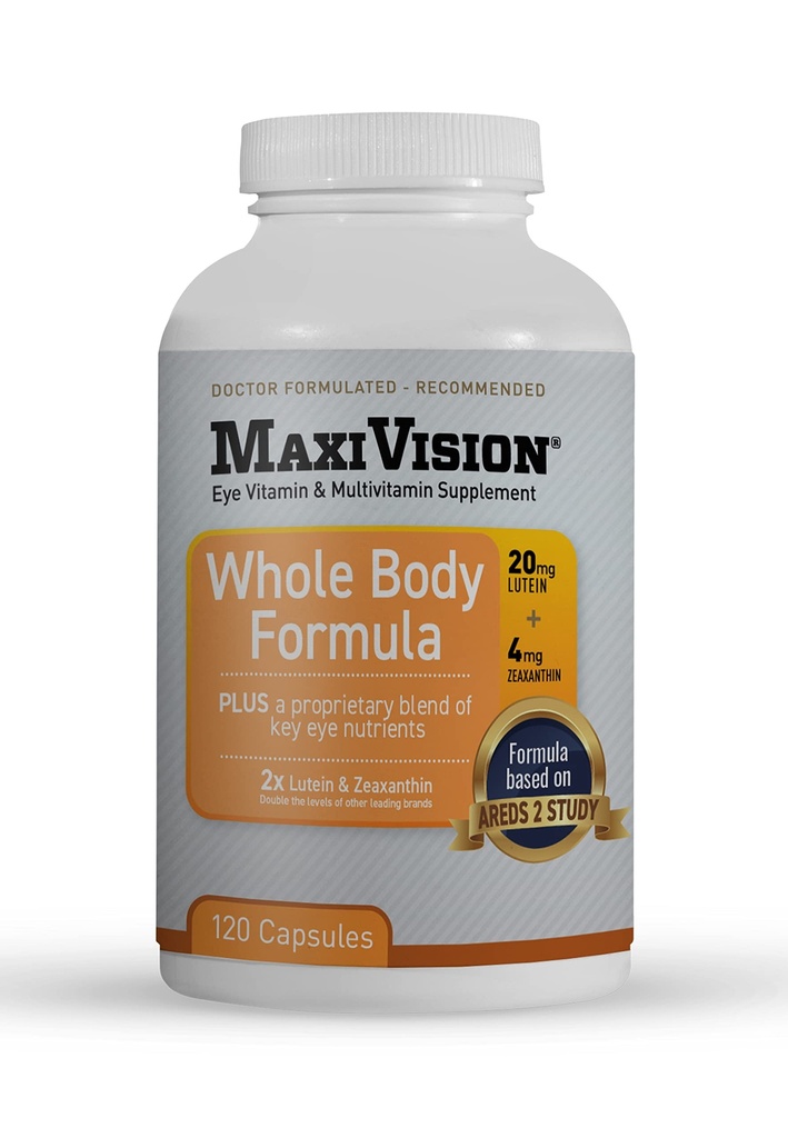 MaxiVision® AREDS 2 Visa ķermeņa formula - AREDS 2 Acu vitamīni w/Luteīns un Zeaksantīns - makulārajam atbalstam - acu papildinājumi acu celmiem - 120 kapsulas Skaits, 1 pudele