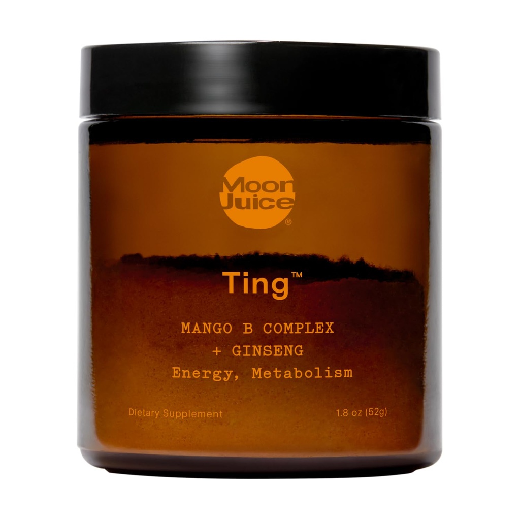 Mēness sula - Ting Mango Vitamīnu B komplekss + žeņšeņs Papildinājums - Jar (25 Servējumi) - Bez kofeīna Enerģija, Metabolisms un koks - Organic Tulsi & Guava - 3. Party Tested - Vegan & Non GMO - 1.7oz