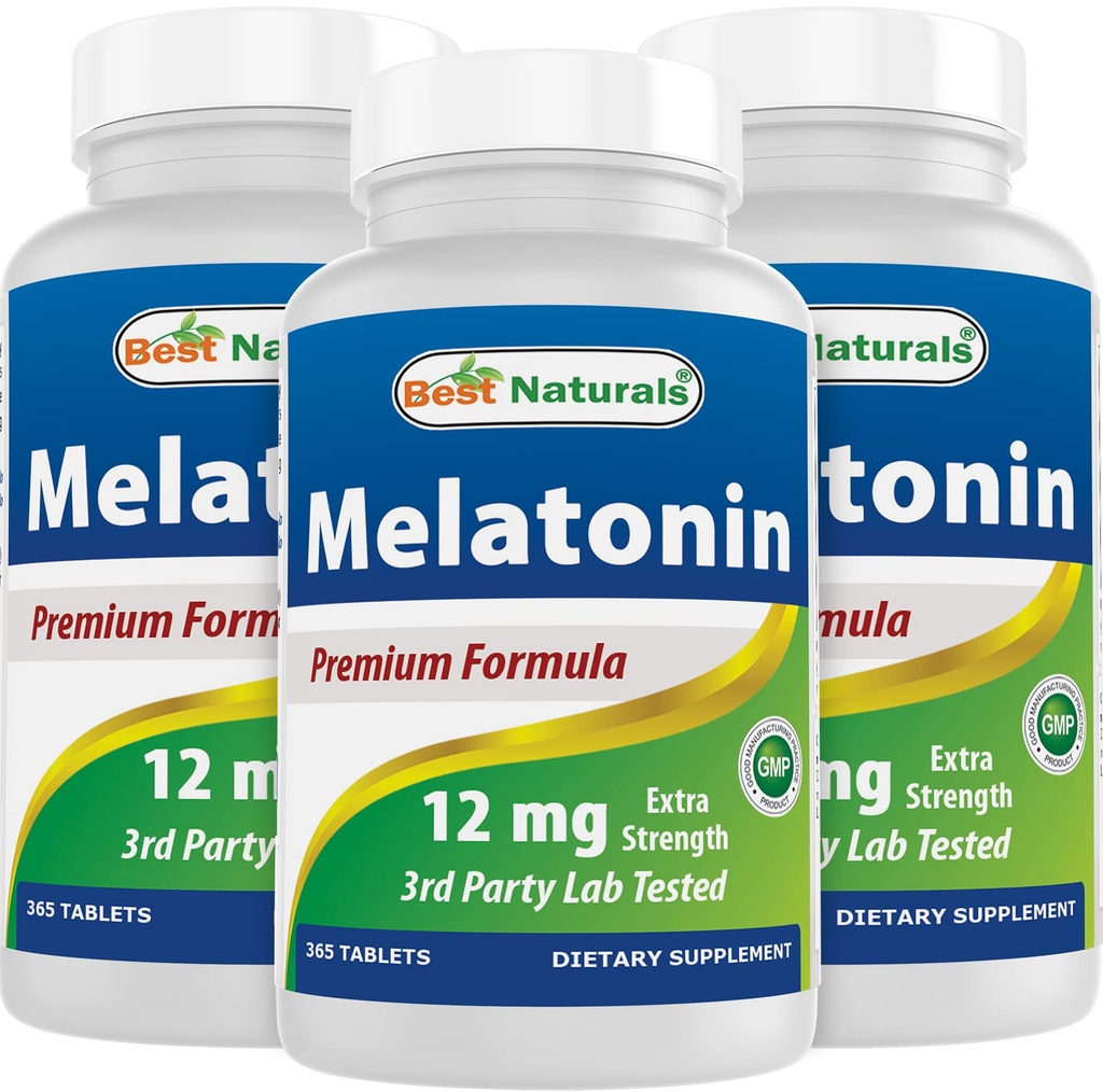 Labākais naturals Melatonīns 12 mg (1 gada piedāvājums) - Nakts miega līdzeklis bez zāļu lietošanas - Melatonīns miegam un relaksācijai, 365 grāvis (365 grāvji (3. iepakojumā))
