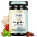Winged Wellness Happy viņas Mood Gummies - Daily Mood Enhanger Support Piemaksa sievietēm - Safrons, citronu balzams, Vitamīnu D & Lauvas Mane Sēnes balansa un kalming Relief - 50 Vegan Gummies