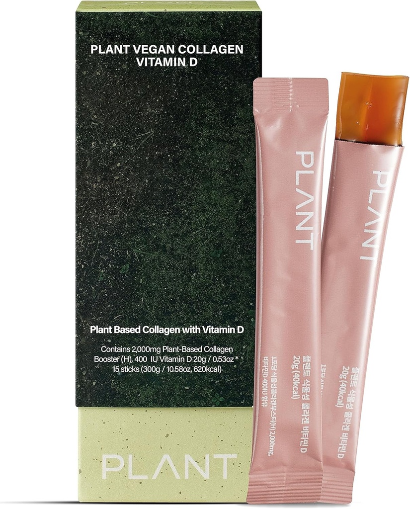 Vegan Kolagēns ar vitamīnu D3 (15 Sticks) - Uz augu bāzes kolagēna Jelly Papildinājums, Zemmolekulārā kolagēna Peptīdi, Korejas ādas kopšanas. Citrus Yuzu Flavor.