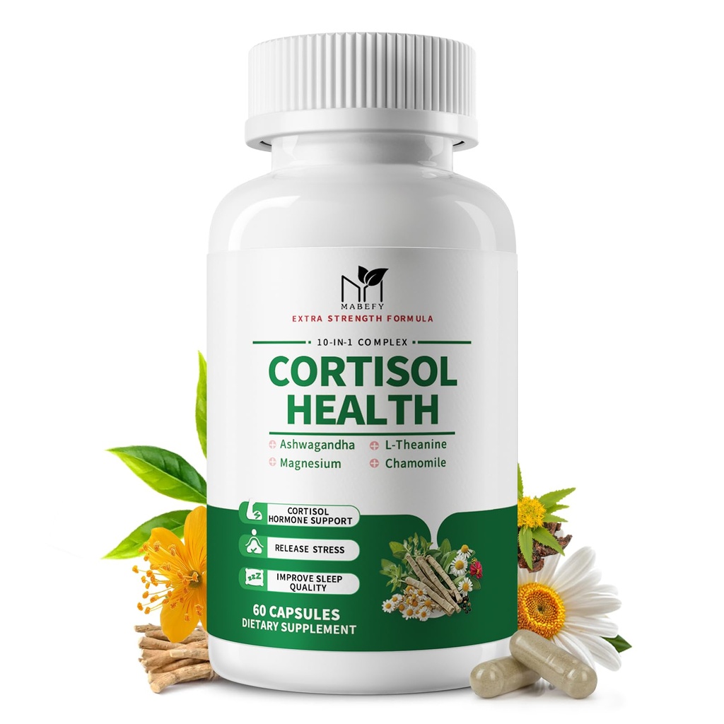 Kortizola papildinājumi sievietēm / vīriešiem - 10 in 1 Cortizol Manager Reducer Lejas detoksa balanss ar magniju, Ashwagandha, L-Teanine stresam, Miegam, Calm, Mood Support - 60 kapsulas 30 dienas