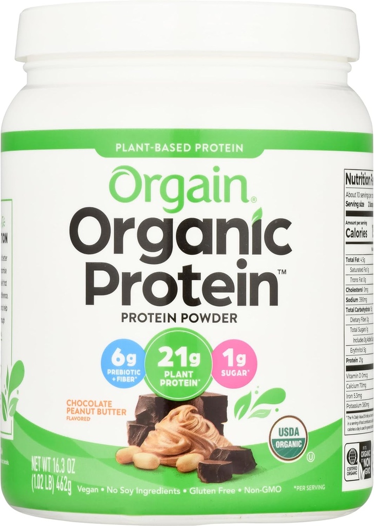 Orgain Organic Vegan Protein Pulveris, Šokolādes Peanut sviests - 21g augu izcelsmes olbaltumvielu, zema līmeņa ogļhidrāti, bez piena, bez glutēna, bez laktozes, bez cukura, bez sojas, košera, 1,02 mārciņa