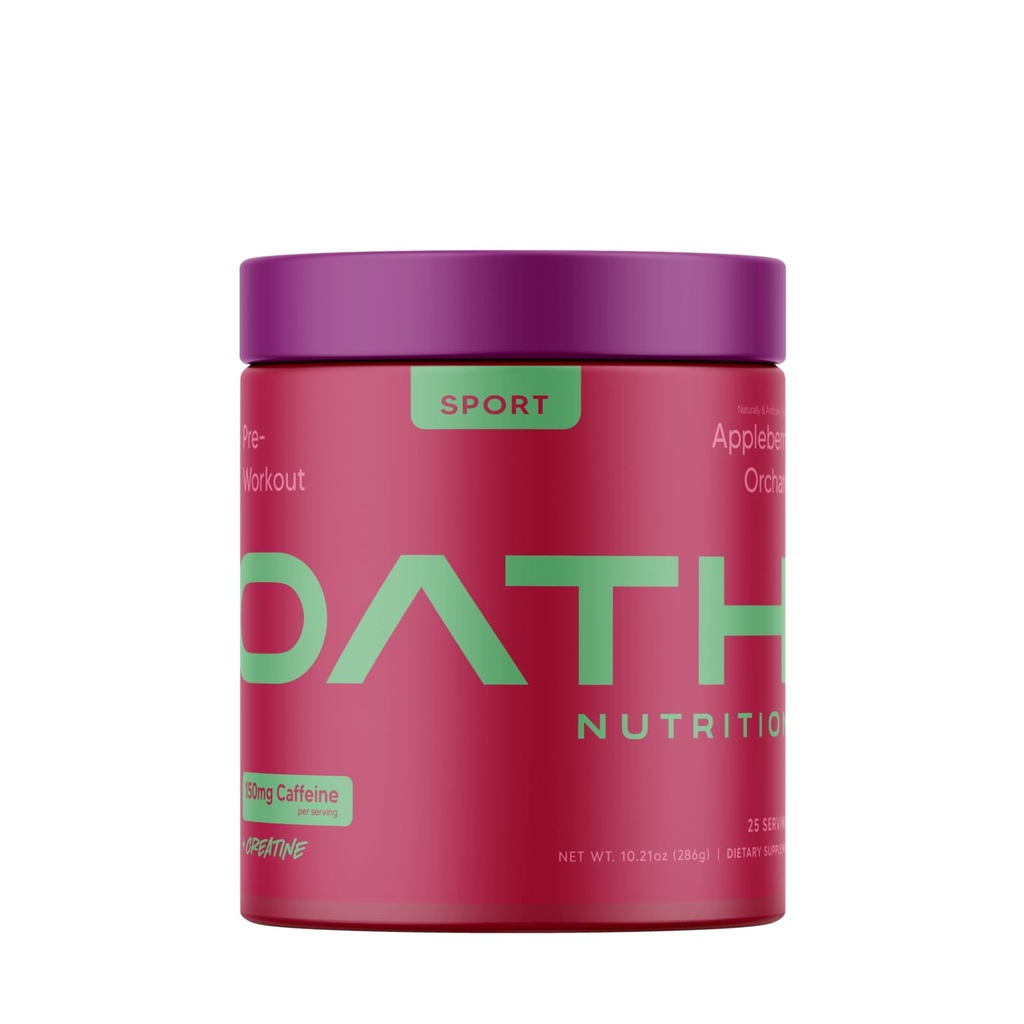 Oath Nutrition Sport Bezcukura pirms-darbs Pulveris, Ābolu augļu dārzs, Satur kreatīnu monohidrātu, kofeīnu un beta alanīnu, pirms-darbs Pulveris sievietēm un vīriešiem, 25 Kalpo