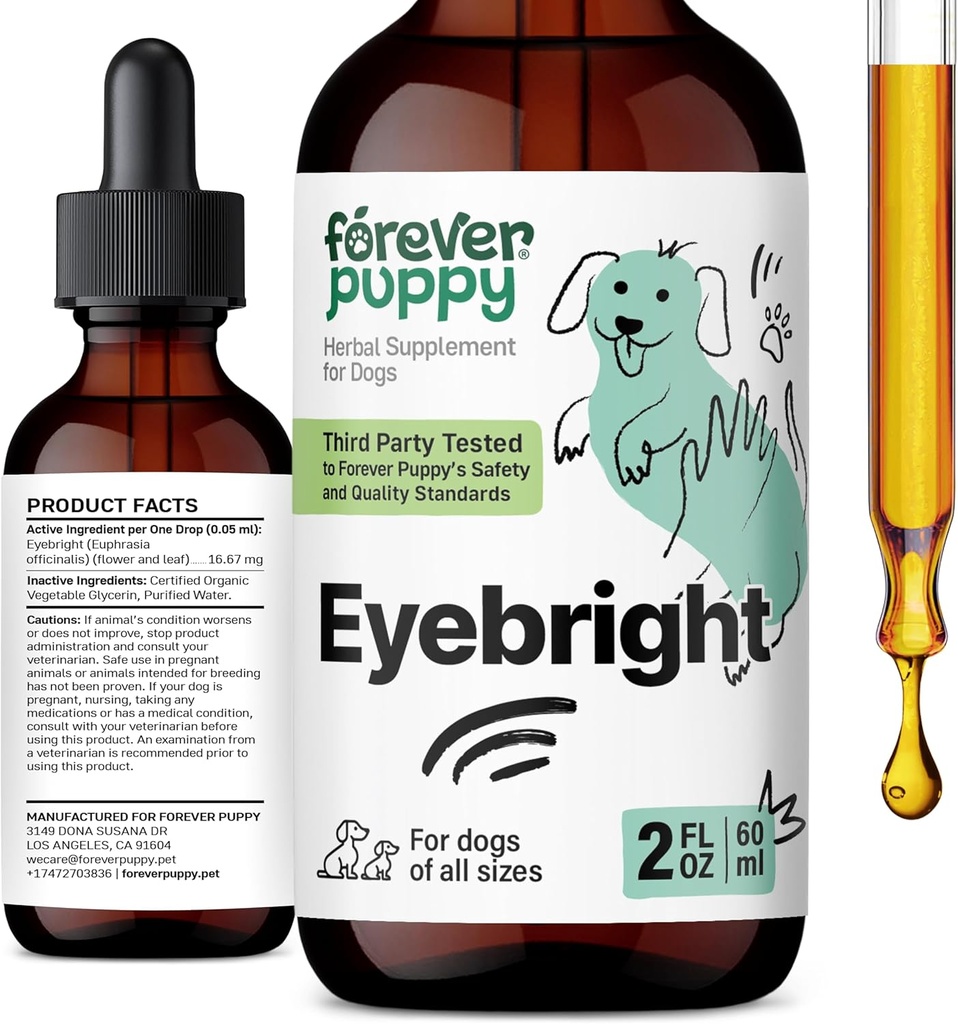 Mūžīgi kucēnu Eybright Pilieni suņiem - Eybright Herb Tincture nomierinošas acis Iritācija - Šķidro acu veselības atbalsts papildinājums suņiem visu šķirņu & izmēru - 2 oz