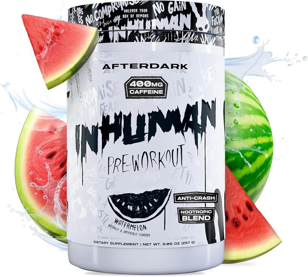 PĒC NODOK INHUMAN Pirms-Workout Pulveris, Uzlabota Mind-Muscle Savienojums, Ilgstoša Enerģija, Poten Nootrop Blend, Vegan, Gluten-free, Soy-free, 400mg Kofeīns, Nav Crash, Arbūzs