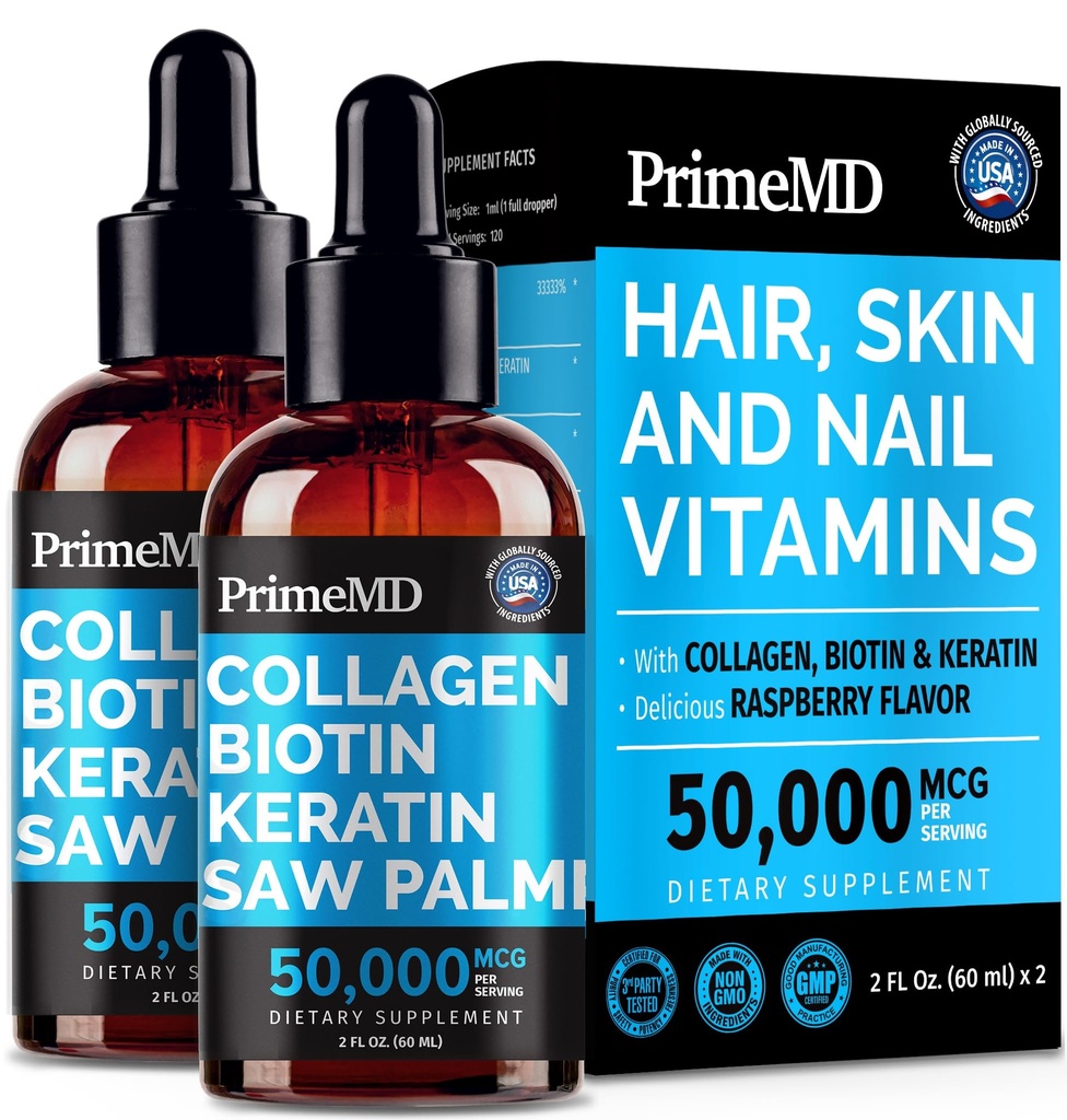 Šķidrs kolagēns Peptīdi sievietēm - Seruma komplekss ar biotīnu Vitamīnu, hidrolizēts keratīna proteīns un zāģis Palmetto - Visaptveroša formula matu, ādas un nagu labsajūtu - 2fl oz (iepakojums no 2)