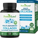 ForestLeaf Multi-kolagēna tabletes ar hialuronskābi + C vitamīnu; Hidrolizēti kolagēna papildinājumi sievietēm vai vīriešiem; multi-kolagēna kapsulas Peptīdi ādai, grumbām, 120 vāciņi