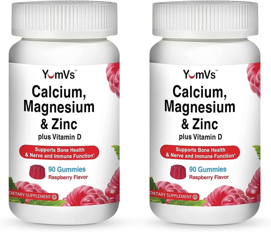 YUM-V'S Kalcijs, magnijs, cinks un vitamīns D Gumies (90 Skaits) - kalcija Gumijas ar vitamīnu D3 + cinks un magnija bagātinātāji - Delicious Kaulu veselība Gummy papildinājums vīriešiem, sievietēm un bērniem