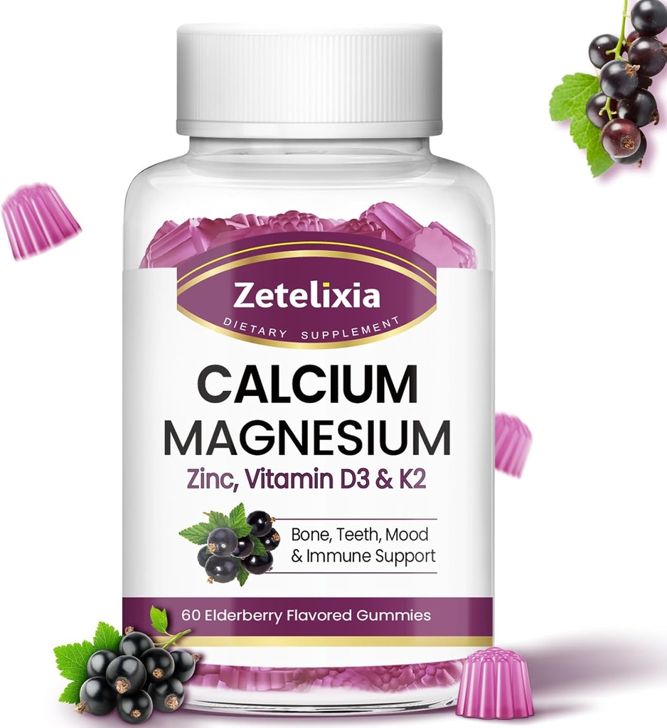 Kalcija Gumijas ar D3, Kalcija Magnija Papildinājums ar Glycinate,Potassium,Vitamin D3 & K2, &Whole Dabas Pārtikas Kaulu un Imūnās Atbalsta- 60 Košļājamās gumija plūškoka Flavor