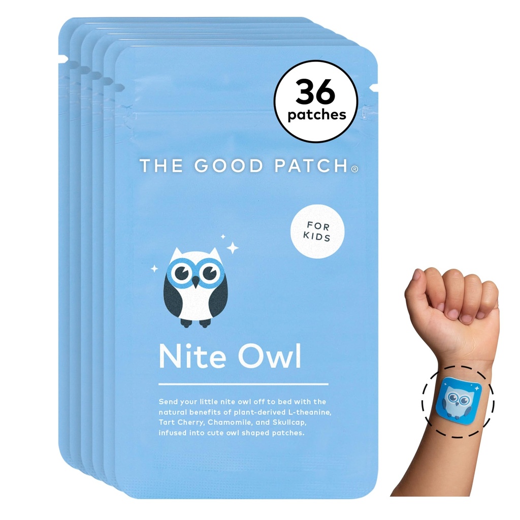 Laba patch Nite pūce patch, dabas miega patch atbalsts bērnu gultiņas laikā ar Tart ķiršu, kumelīšu, un skullkap, Plant Powered, ilgstoša izlaišana (36 Total Patches)