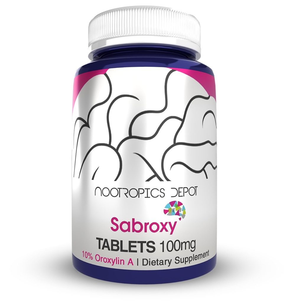 Nootropics Depot Sabroxy® tabletes - 100mg - 90 Skaits -- Minimums 10% Oroxylin-A -- Oroxylum indicum - Var palīdzēt veicināt fokusu un motivāciju -- Var palīdzēt veicināt kognitīvās funkcijas