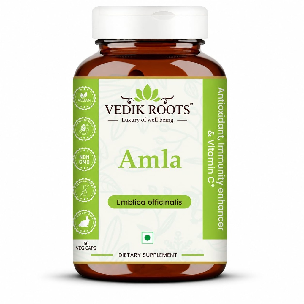 Amla kapsulas 100% organisko imunitāti uzlabotājs dabas avots Vitamic C augu bagātinātāji (60 kapsulas) (1. iepakojums)