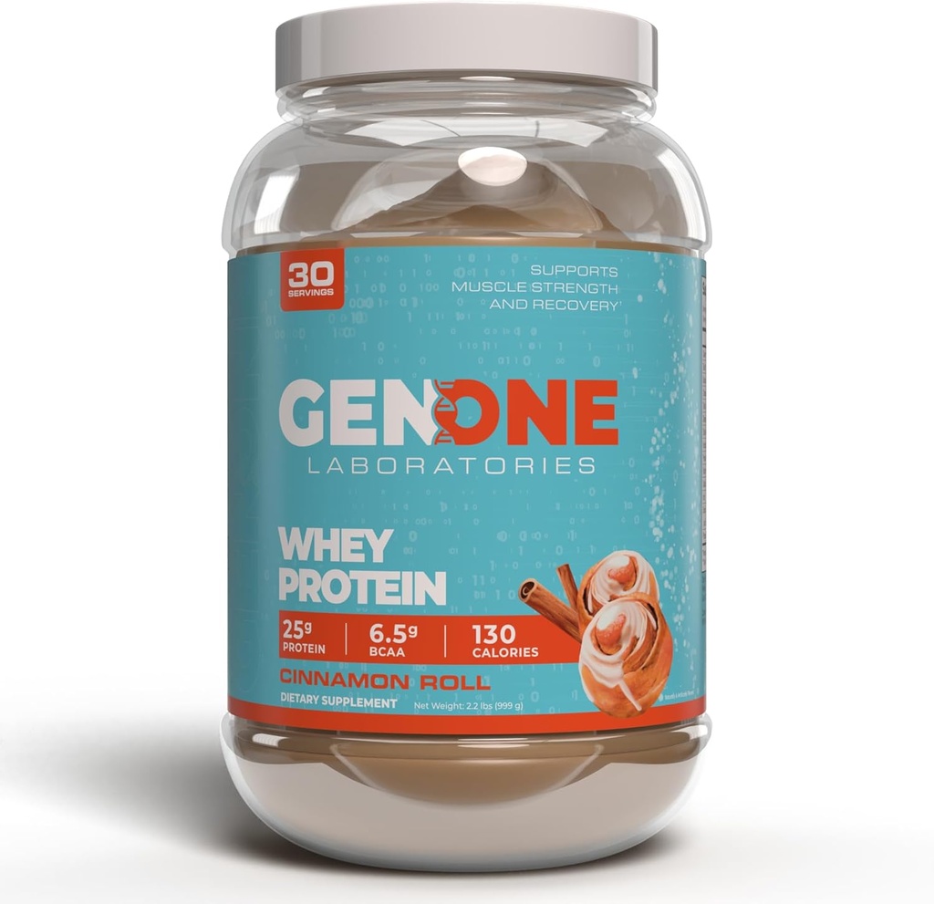 GenOne sūkalu proteīns Pulveris Isolāts, 25g Olbaltumvielas un 6.5g BCAAs par apkalpo, Cinnamon Roll, zems Carb, Ātra Digesting, 30 Servējumi, 2.25 LB
